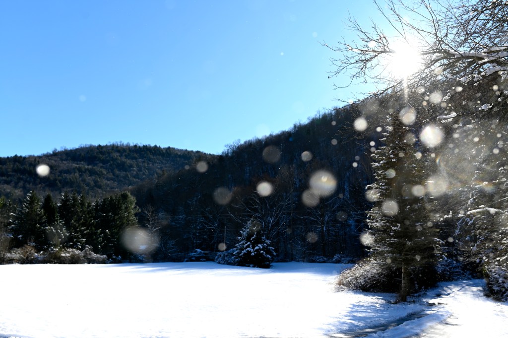 Light just of snow glimmering in the sunlight